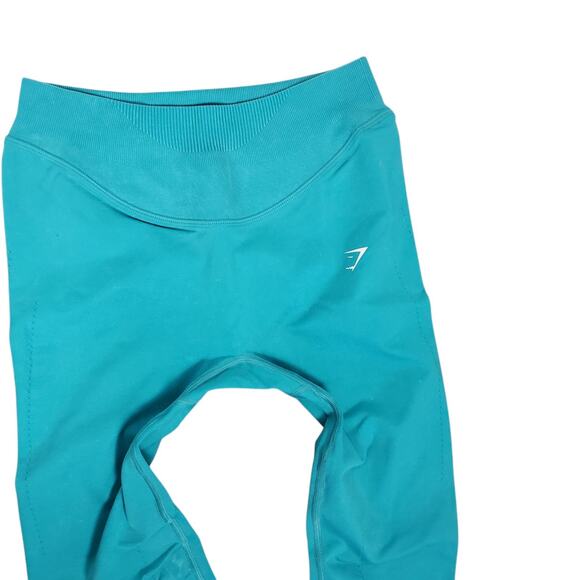 Gymshark Leggings Womens M Capri Blue Acid Wash Sweat Seamless Washed Gym - Picture 2 of 15